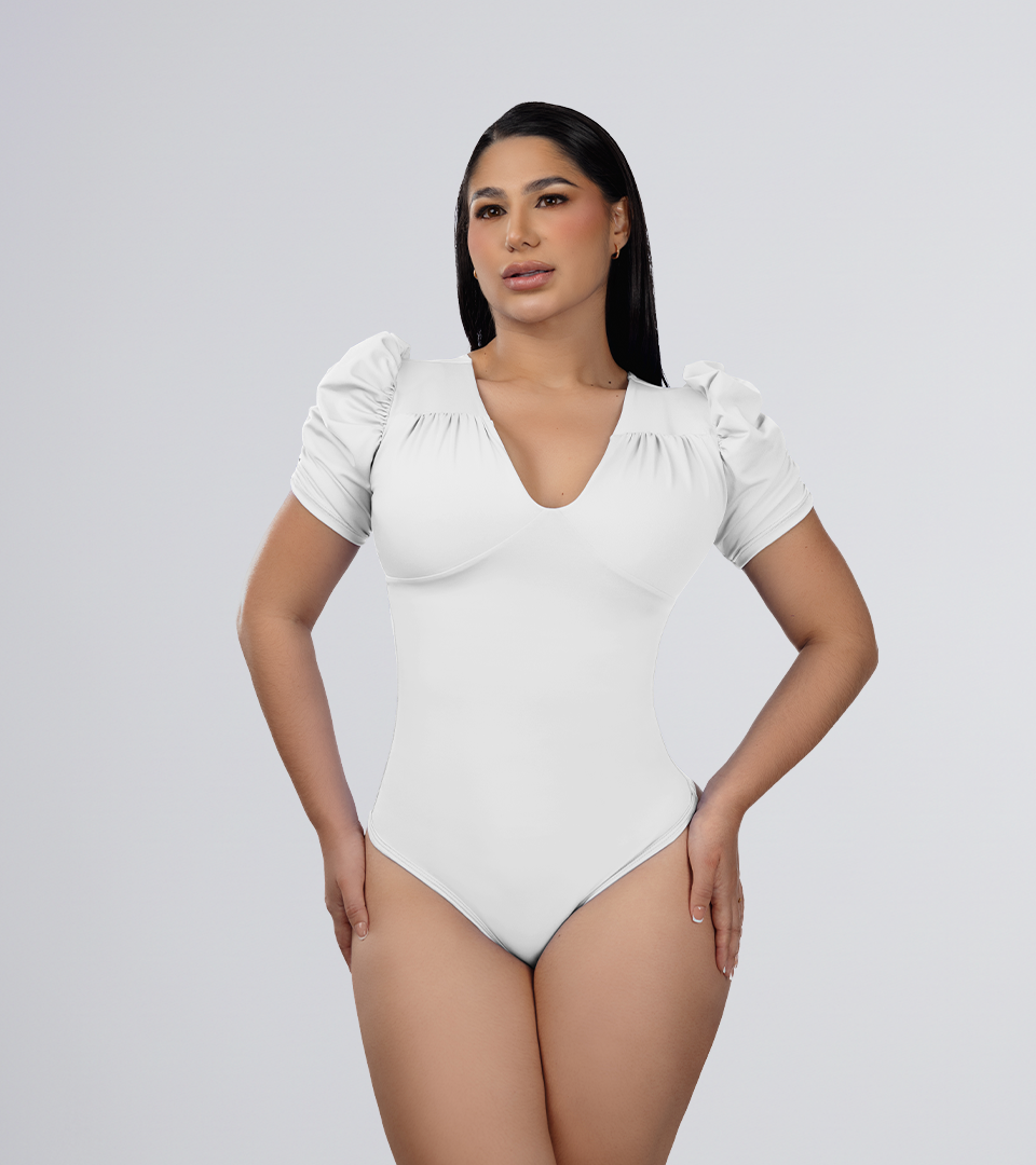 Body Control Manga  Bombacha y Detalles Surcido Blanco