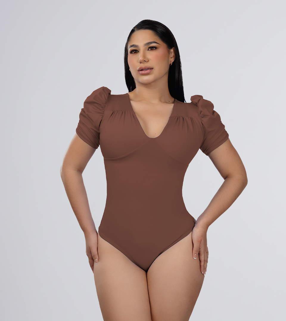 Body Control Manga  Bombacha y Detalles Surcido Marron