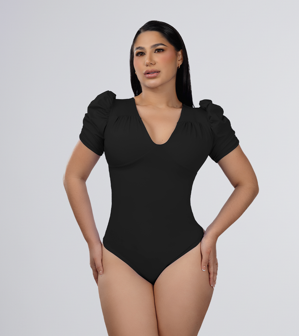 Body Control Manga  Bombacha y Detalles Surcido Negro