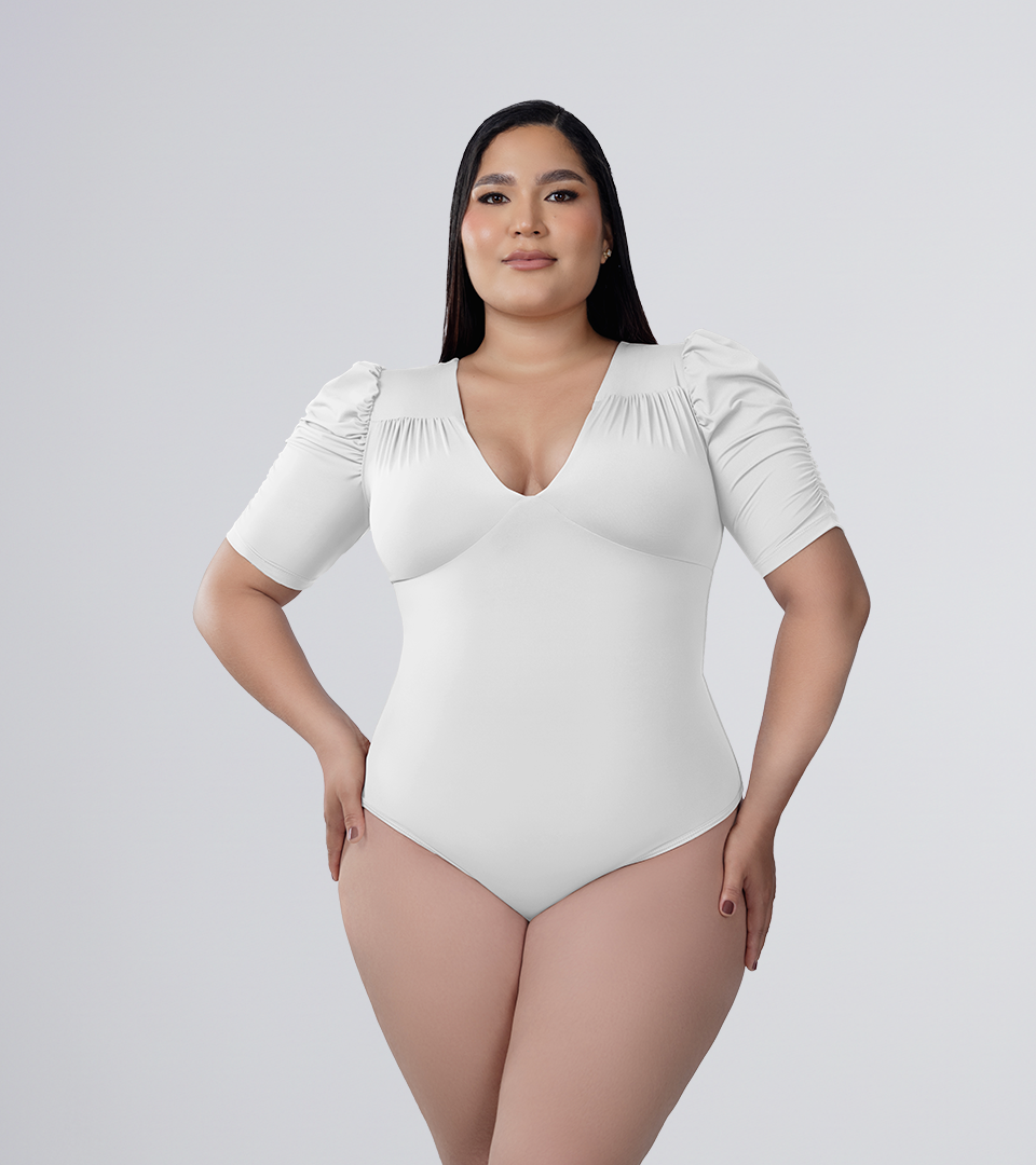 Body Control Manga  Bombacha y Detalles Surcido Blanco ⭐ Pluss