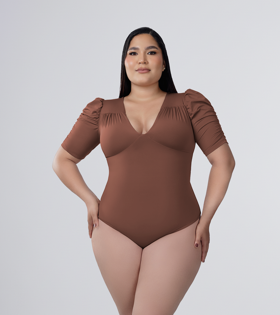 Body Control Manga  Bombacha y Detalles Surcido Marron ⭐ Pluss