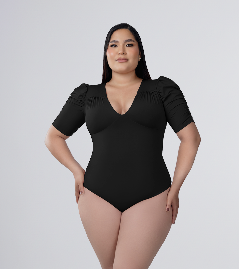 Body Control Manga  Bombacha y Detalles Surcido Negro ⭐ Pluss