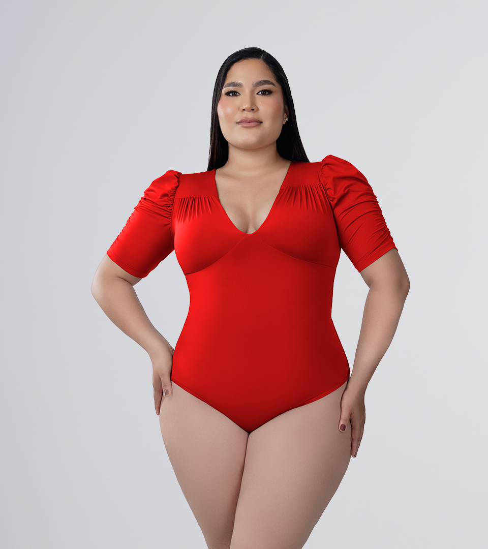 Body Control Manga  Bombacha y Detalles Surcido Rojo ⭐ Pluss