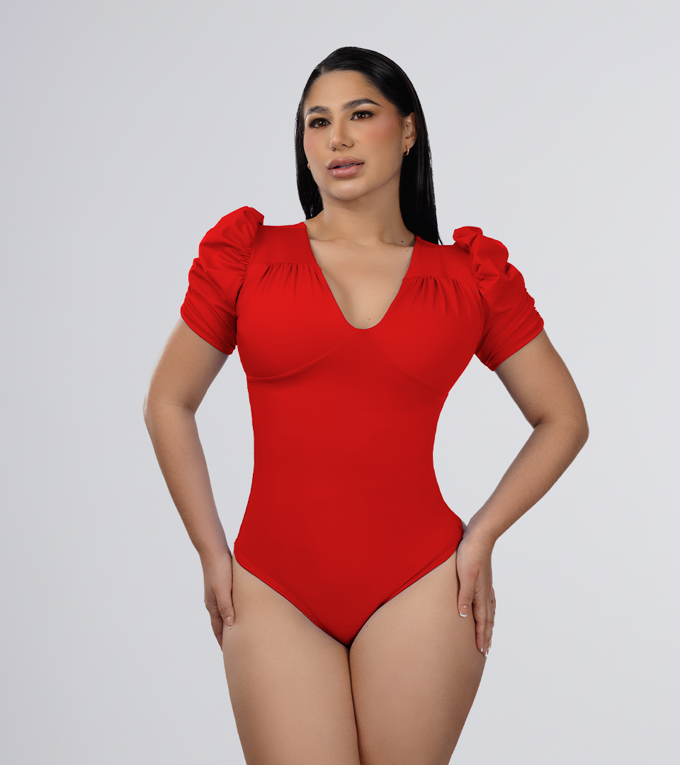 Body Control Manga  Bombacha y Detalles Surcido Rojo