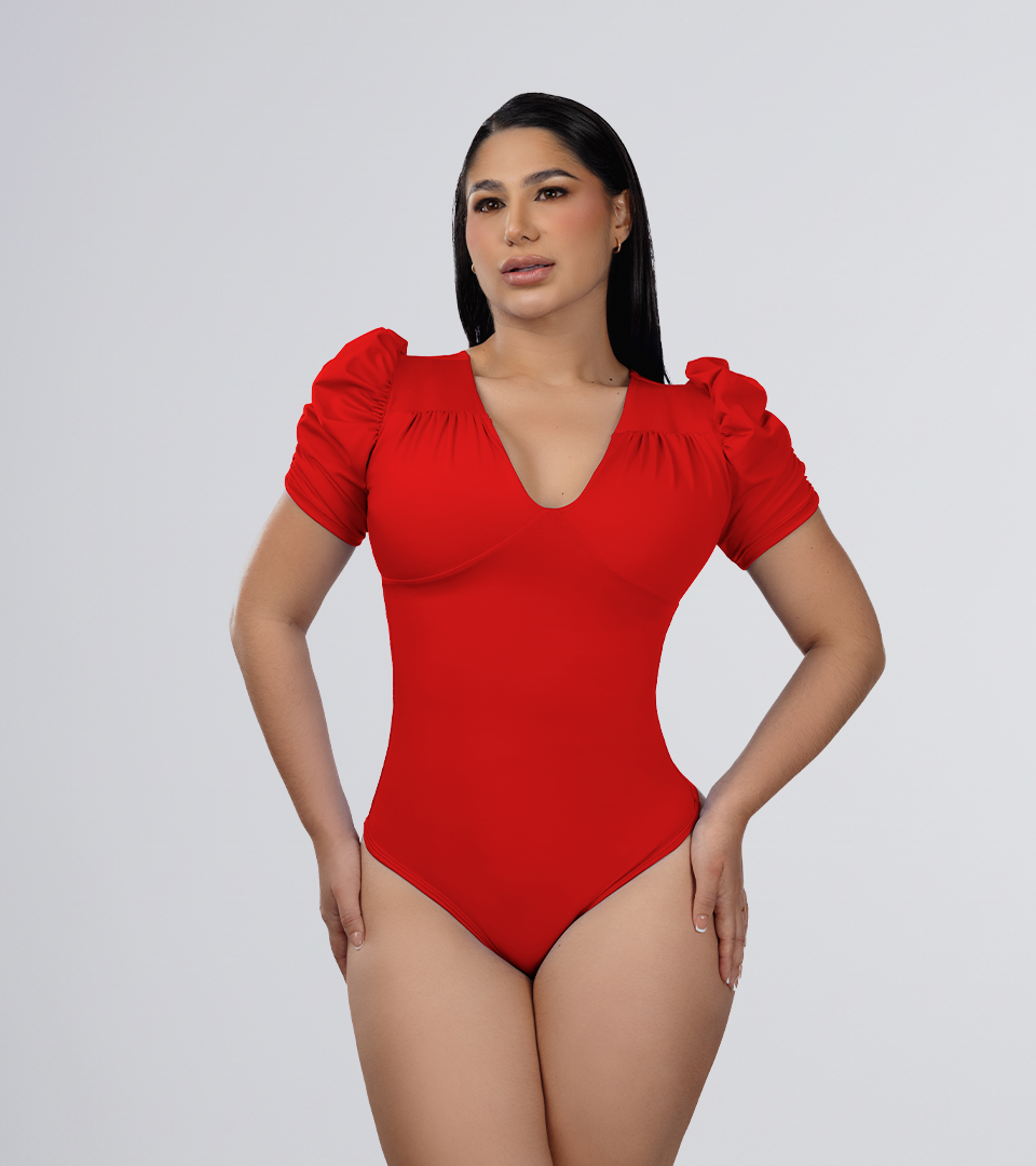 Body Control Manga  Bombacha y Detalles Surcido Rojo