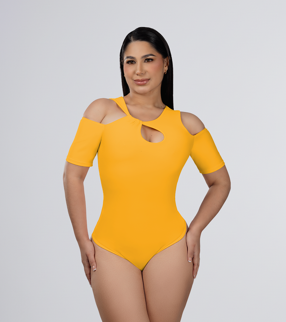 Body Control con cut out en escote Mostaza