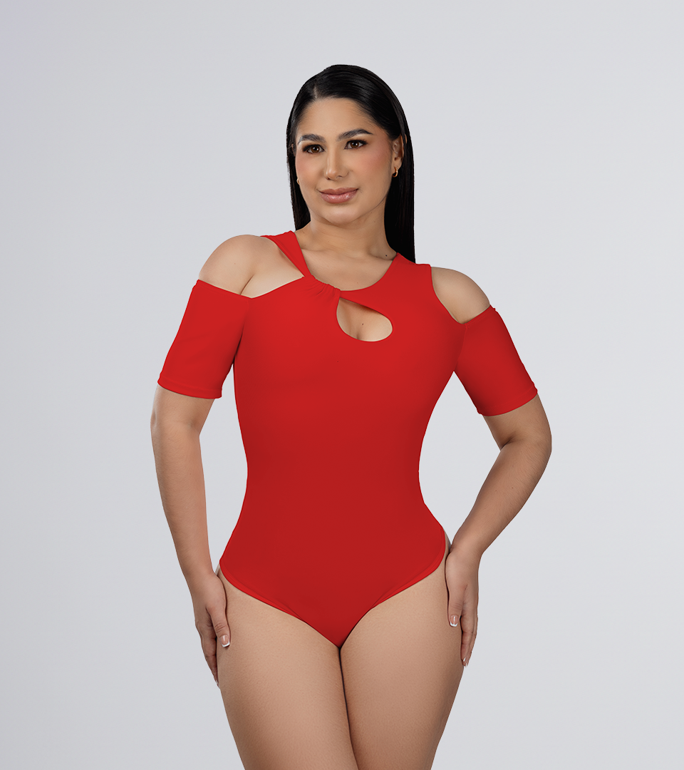 Body Control con cut out en escote Rojo