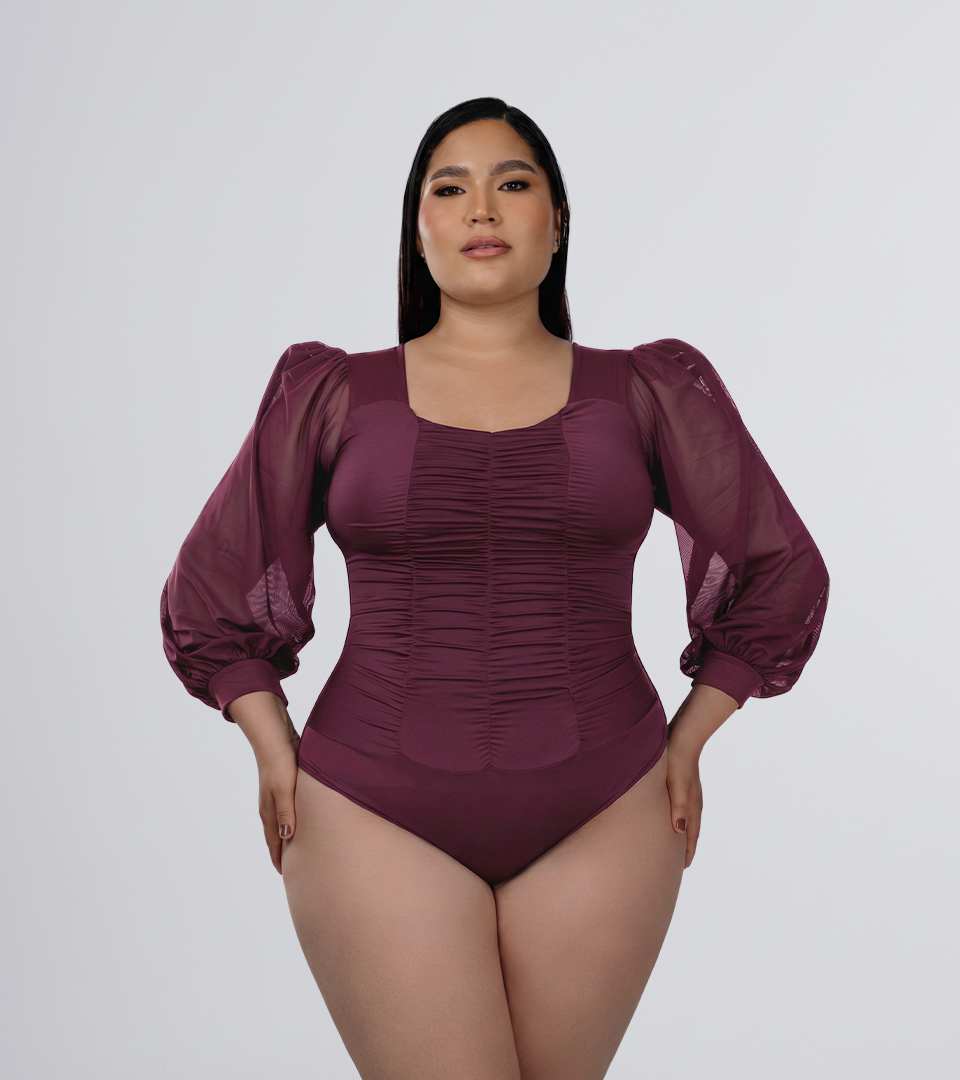 Body Control Manga Larga Escote Corazon y Zurcido Delantero Uva ⭐ Pluss