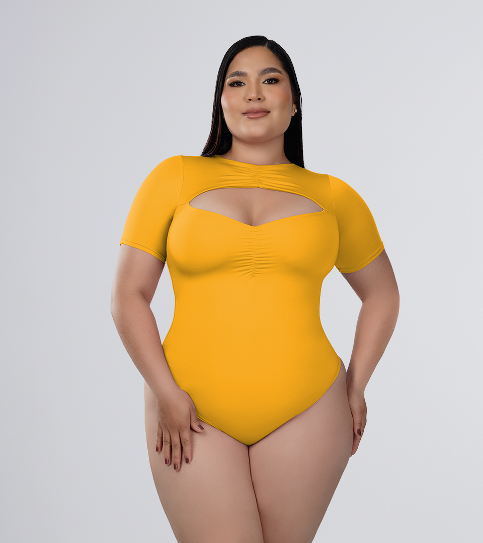 Body Control  escote corazon con detalles zurcidos Mostaza ⭐ Pluss