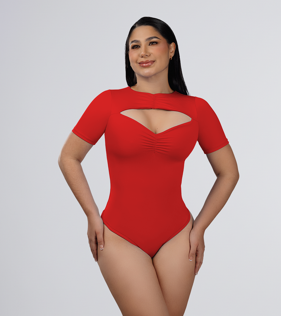 Body Control  escote corazon con detalles zurcidos Rojo
