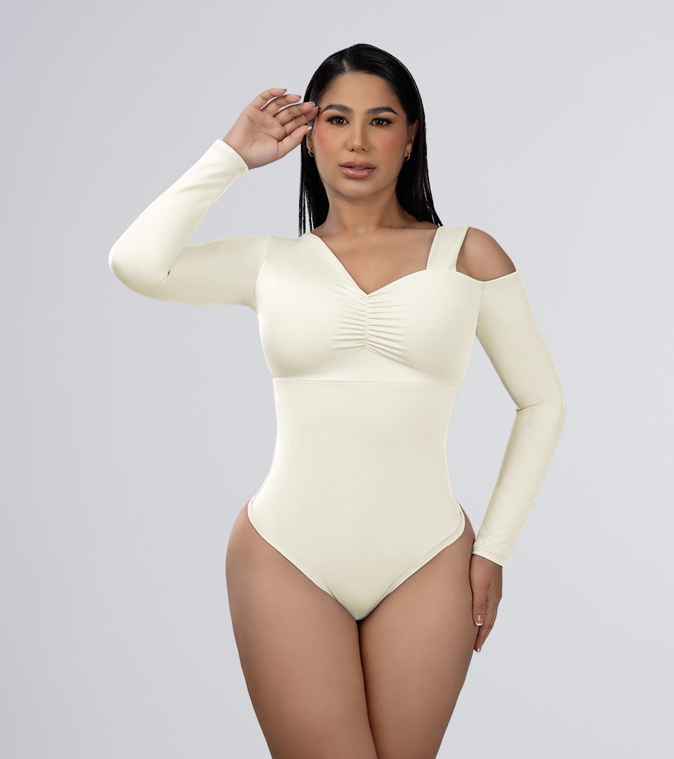 Body Control Asimetrico con Tira en Hombro Marfil