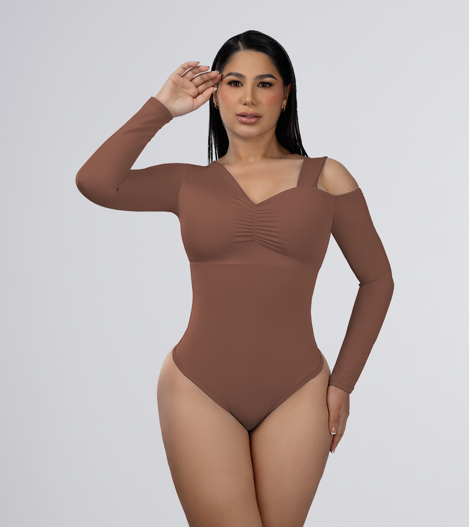 Body Control Asimetrico con Tira en Hombro Marron