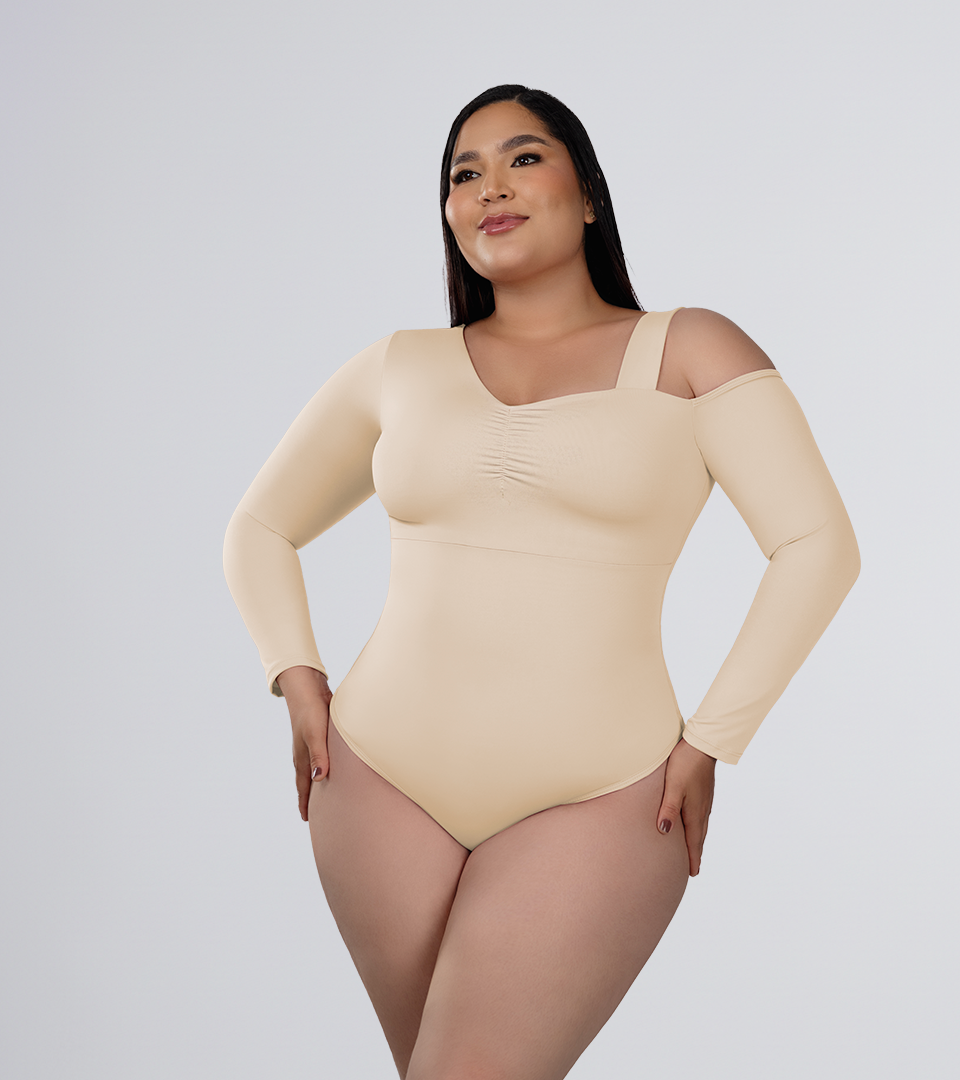 Body Control Asimetrico con Tira en Hombro Beige ⭐ Pluss