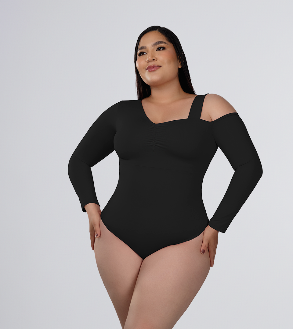 Body Control Asimetrico con Tira en Hombro Negro ⭐ Pluss