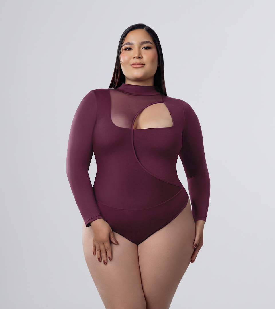 Body Control Manga Larga Con Pieza Asimetrica Delantera Uva ⭐ Pluss