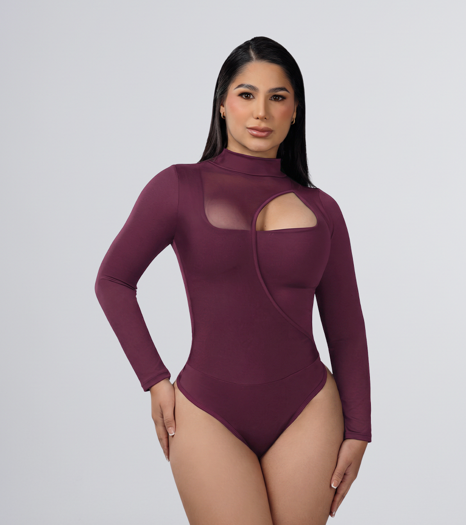 Body Control Manga Larga Con Pieza Asimetrica Delantera Uva