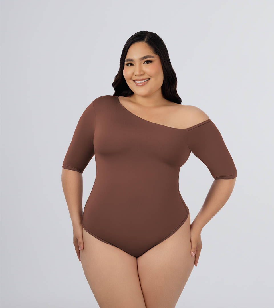Body Control Asimetrico Manga 3/4 Marron ⭐ Pluss