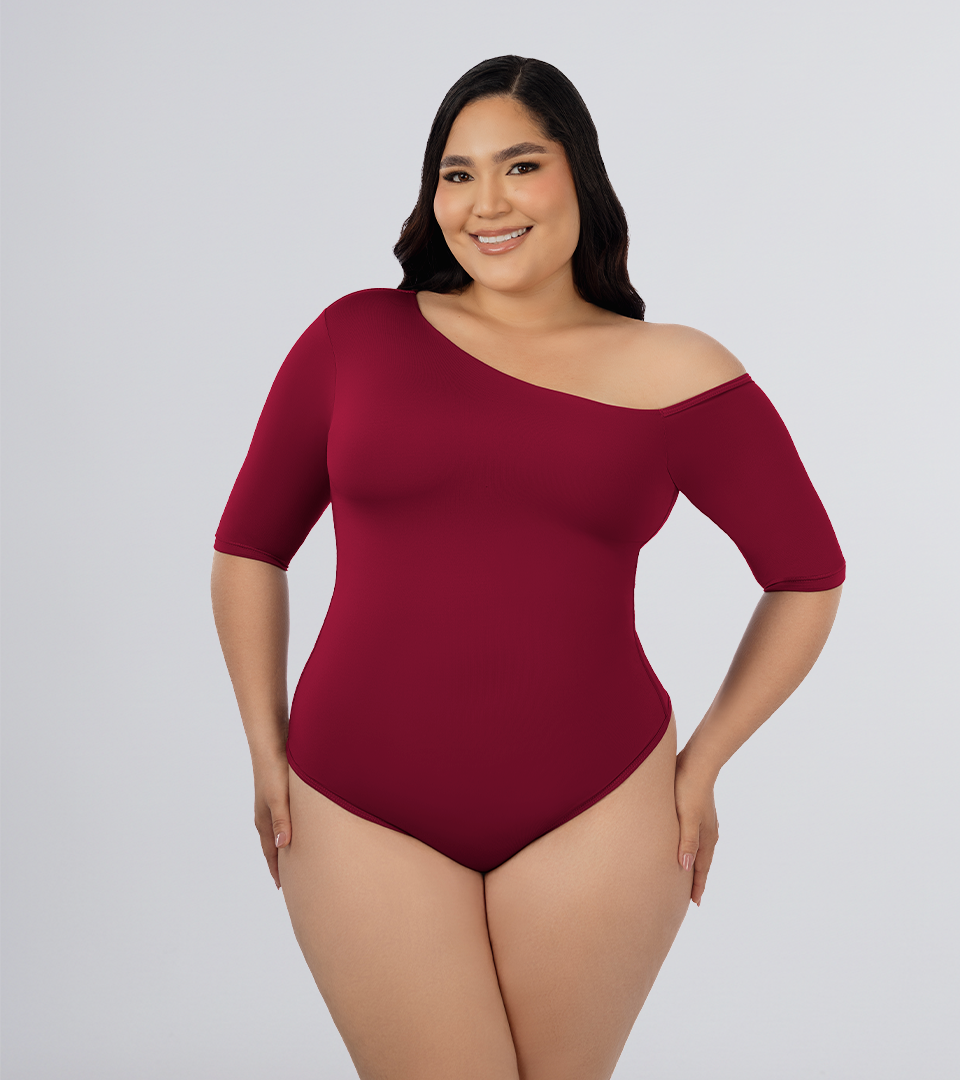 Body Control Asimetrico Manga 3/4 Vino Tinto ⭐ Pluss
