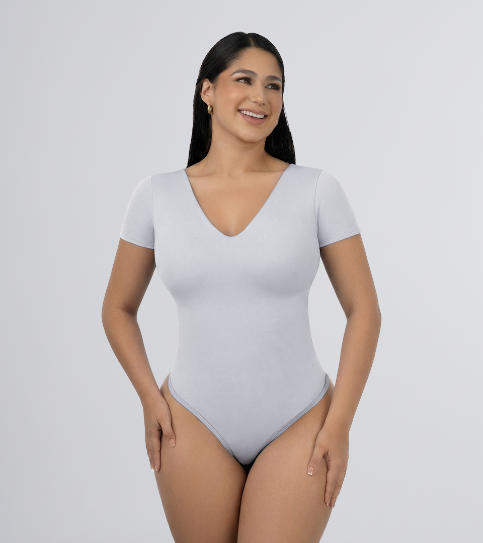 Body Control Basico Mng Corta y Cuello en V Gris