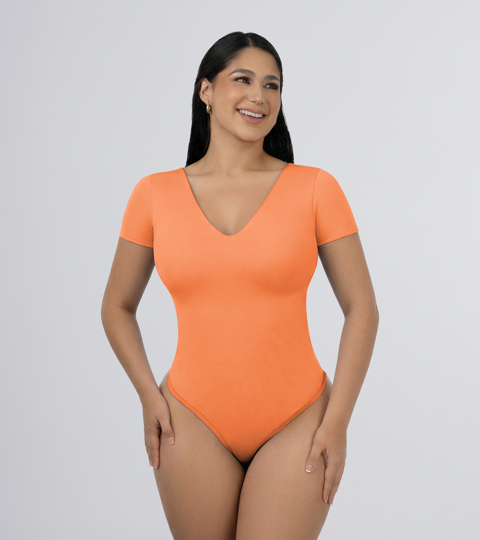 Body Control Basico Mng Corta y Cuello en V Mandarina