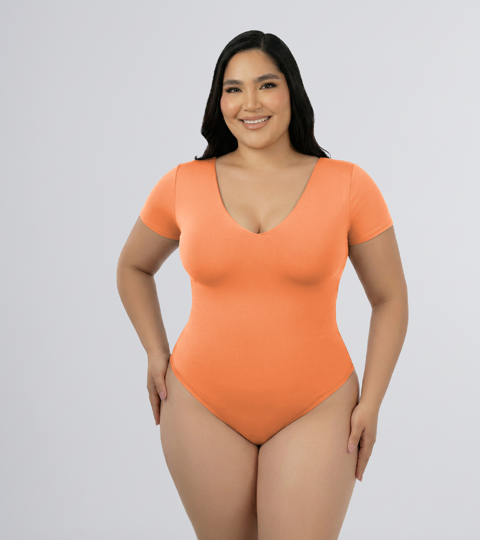 Body Control Basico Mng Corta y Cuello en V Mandarina ⭐ Pluss