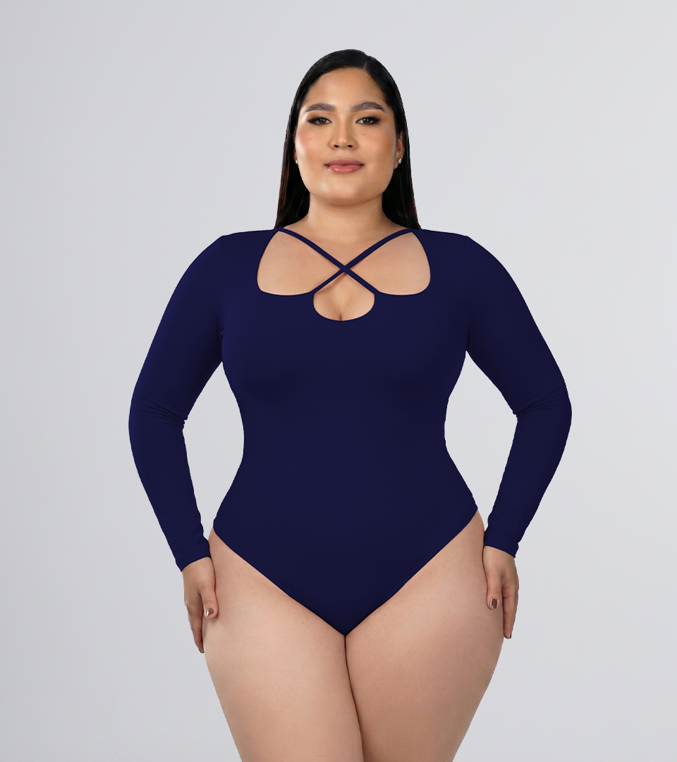 Body Control Manga Larga Y Escote Cruzado Azul Navy ⭐ Pluss