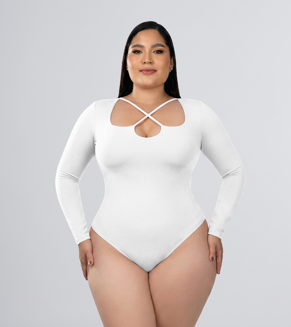 Body Control Manga Larga Y Escote Cruzado Blanco ⭐ Pluss