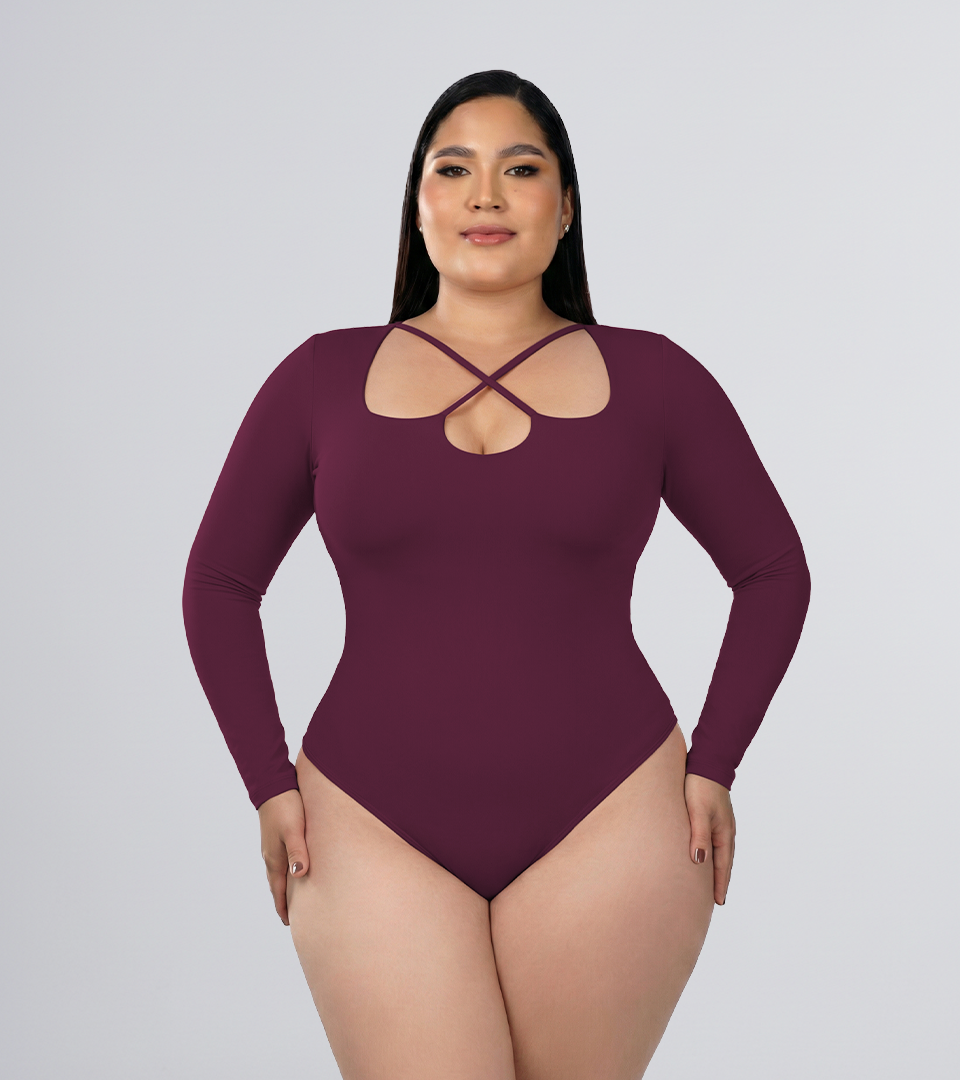 Body Control Manga Larga Y Escote Cruzado Uva ⭐ Pluss
