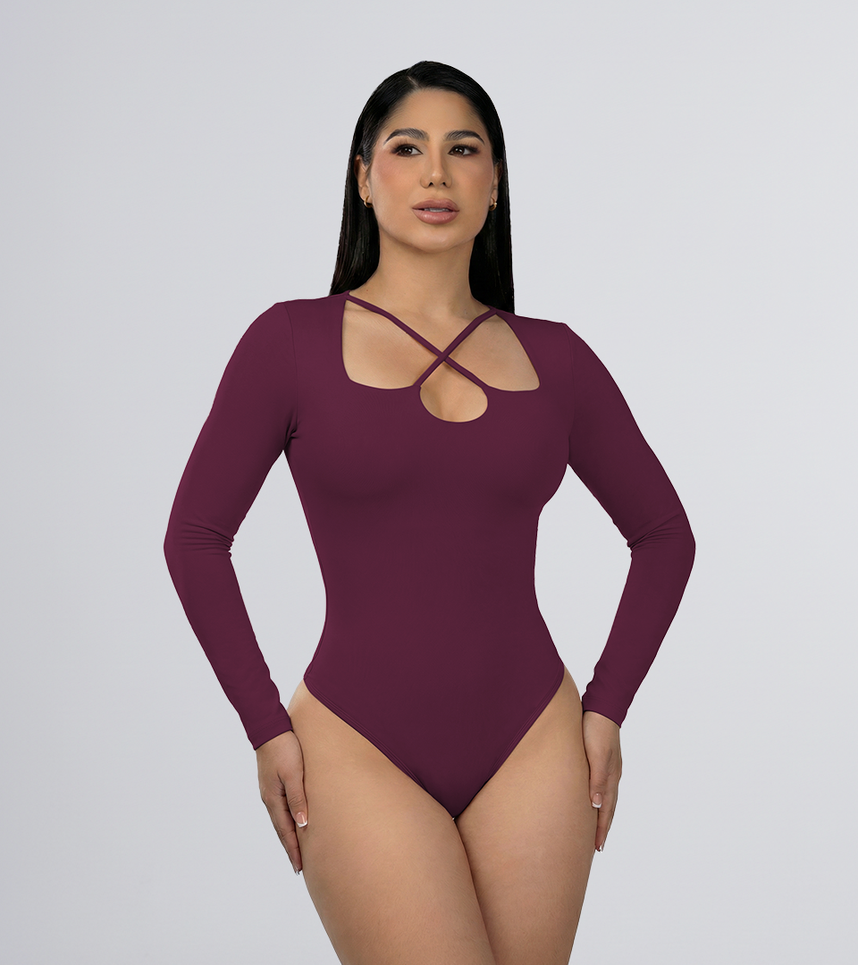 Body Control Manga Larga Y Escote Cruzado Uva