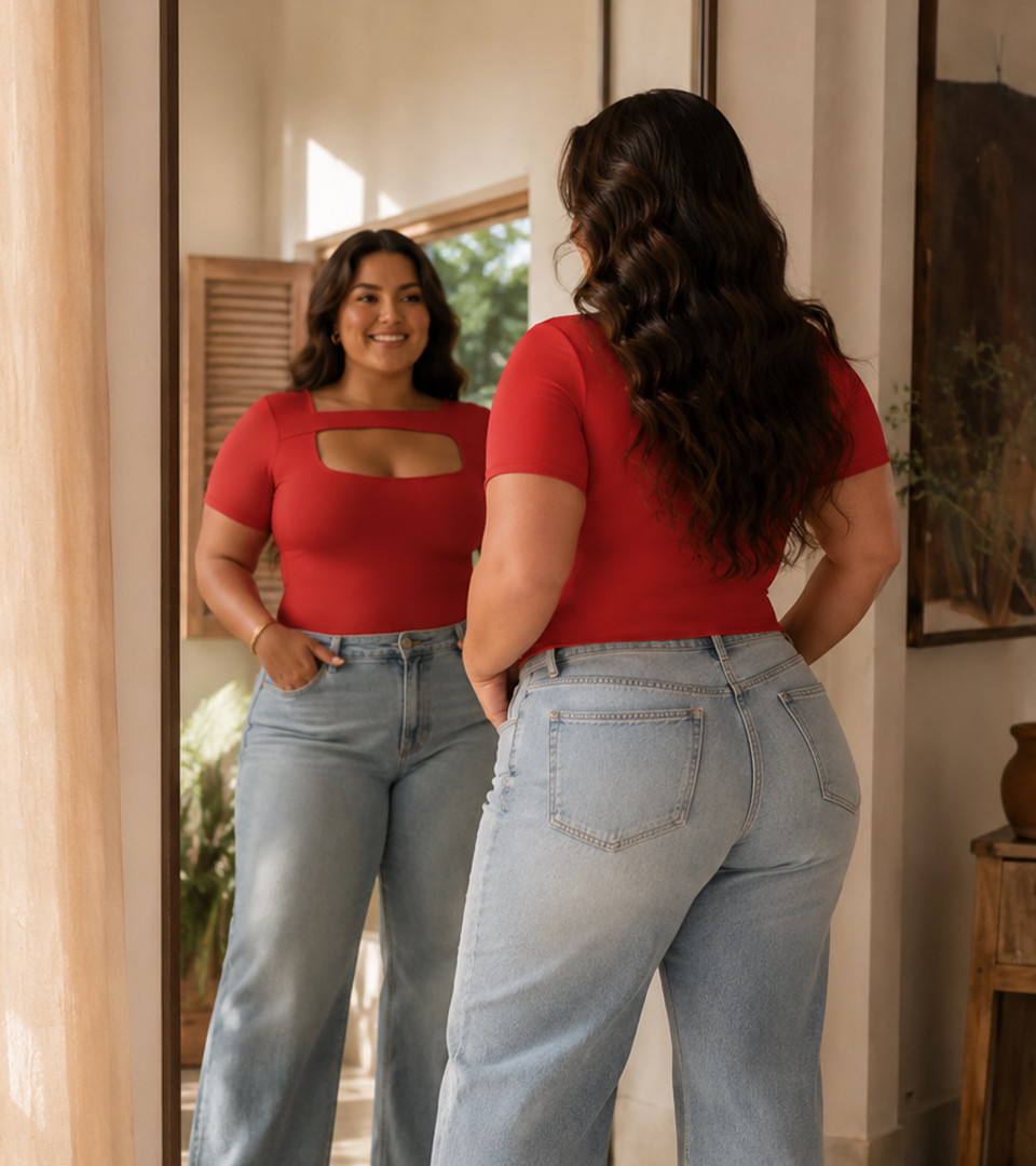 Body Control Manga Corta Y Escote Asimetrico Rojo ⭐ Pluss