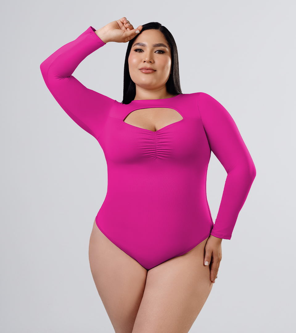 Body Control Manga Larga Con Escote Y fruncido En Busto Magenta ⭐ Pluss