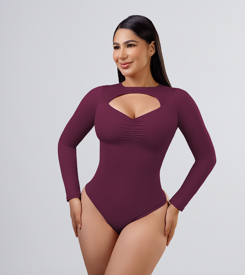 Body Control Manga Larga Con Escote Y fruncido En Busto Uva