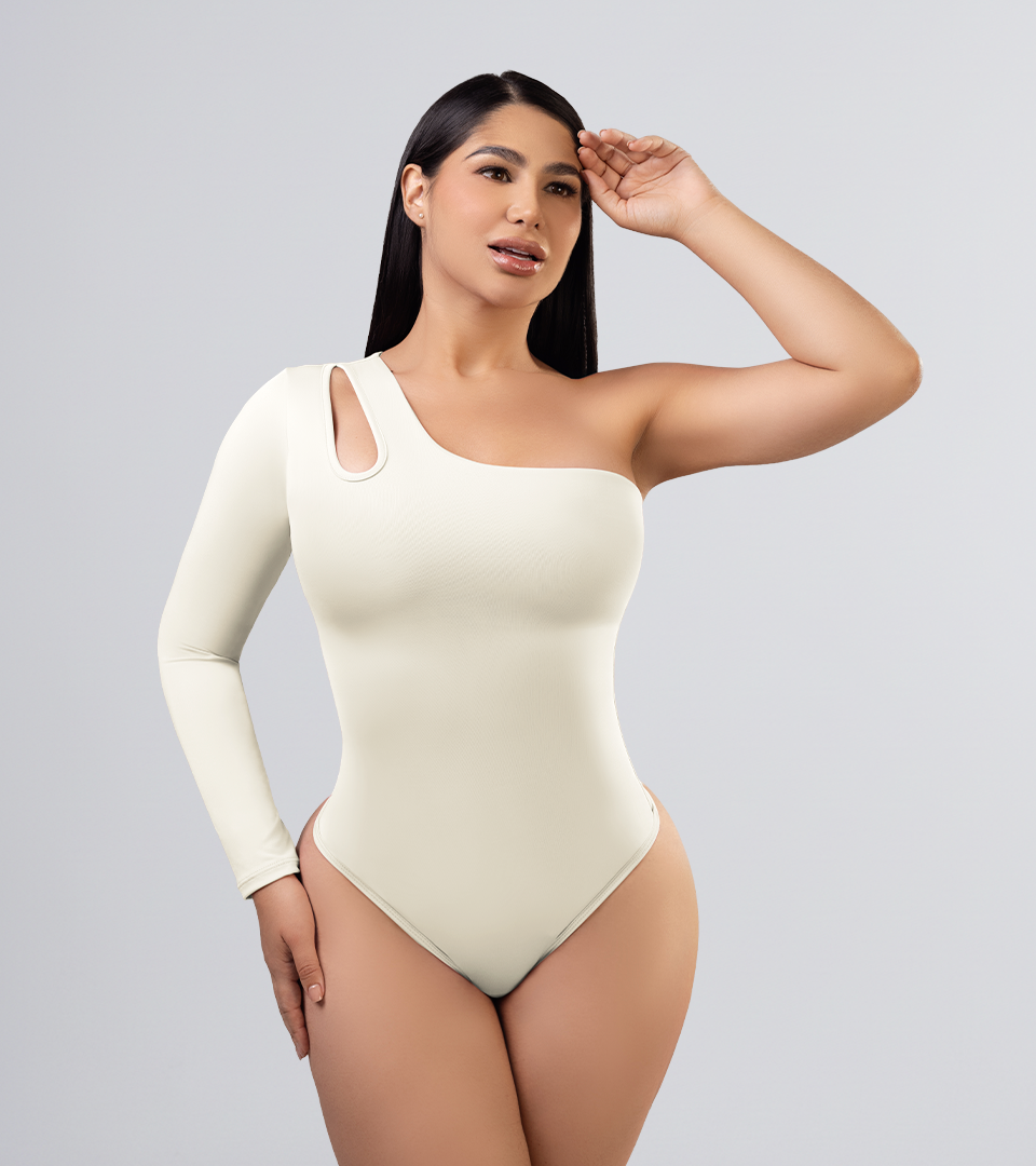 Body Control Asimetrico Manga Larga Marfil