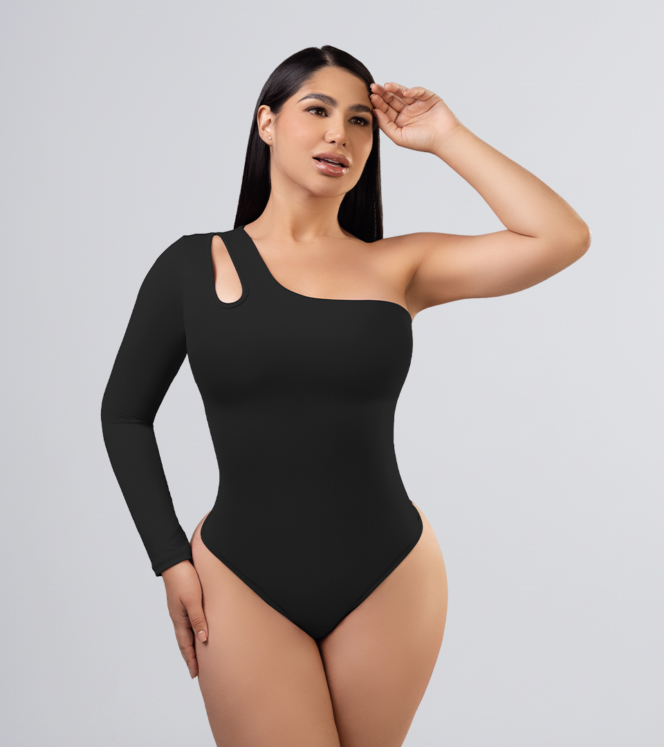 Body Control Asimetrico Manga Larga Negro