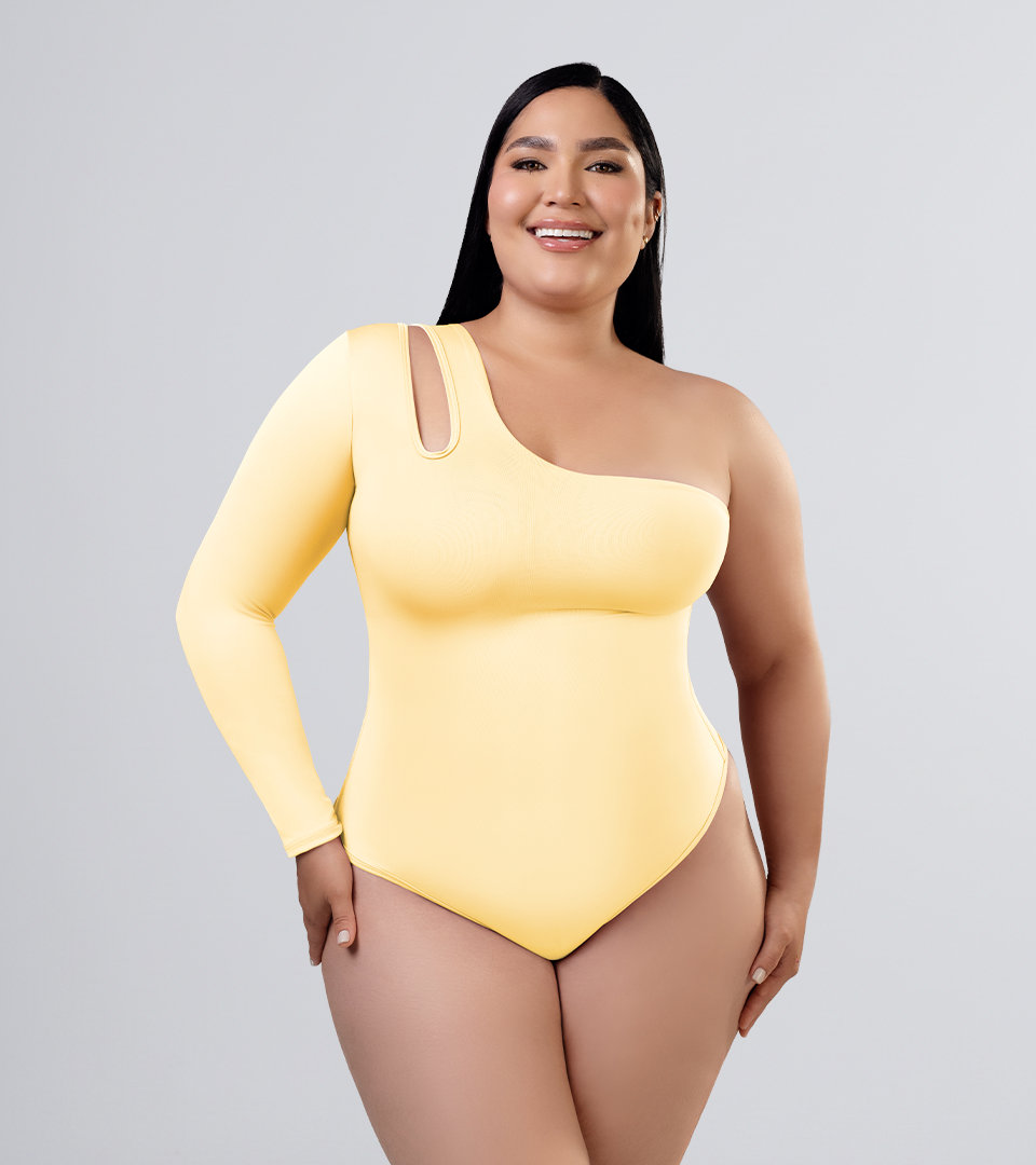 Body Control Asimetrico Manga Larga Verde Banana ⭐ Pluss