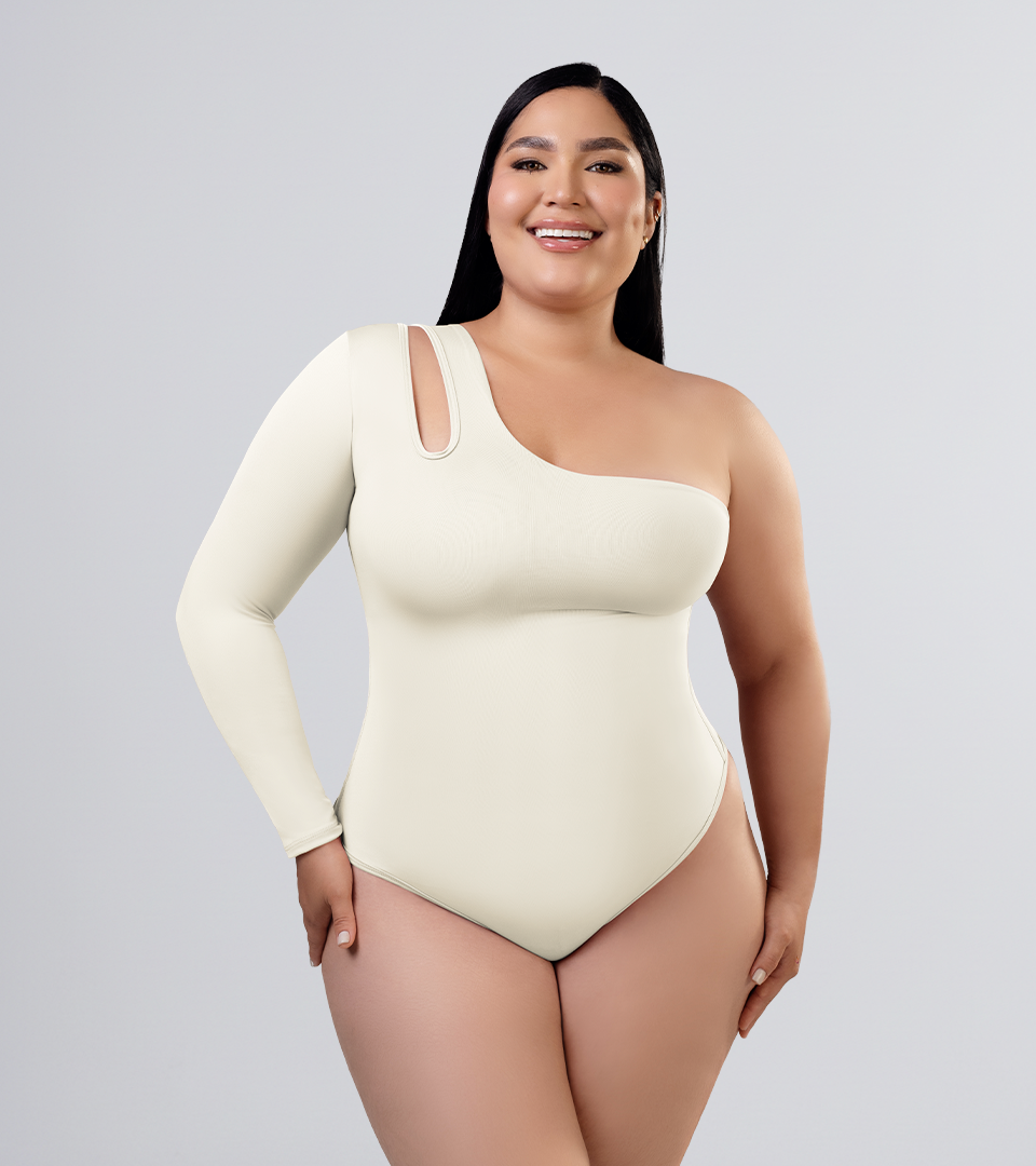 Body Control Asimetrico Manga Larga Marfil ⭐ Pluss