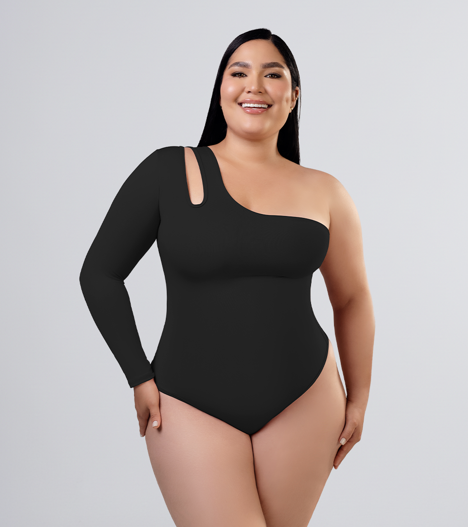 Body Control Asimetrico Manga Larga Negro ⭐ Pluss