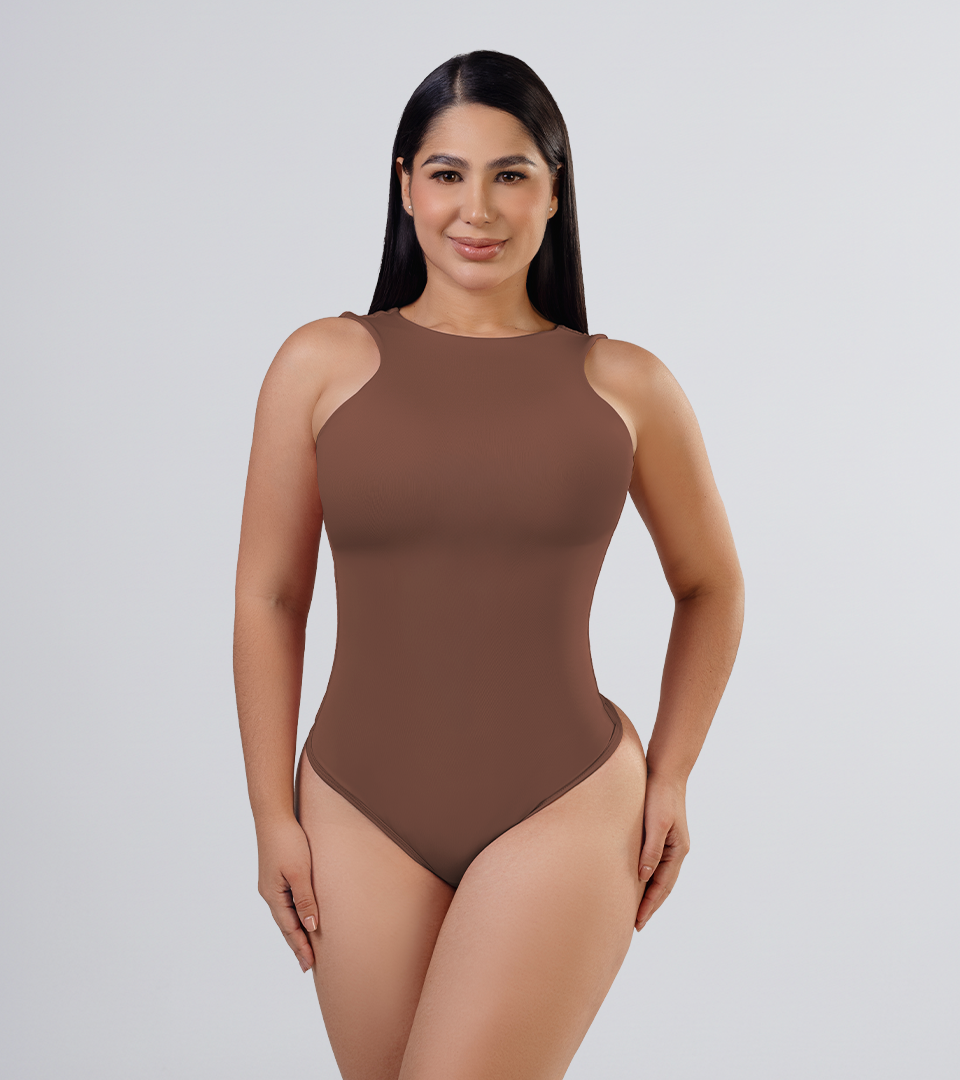 Body Control Basico con Escote en Hombro Marron