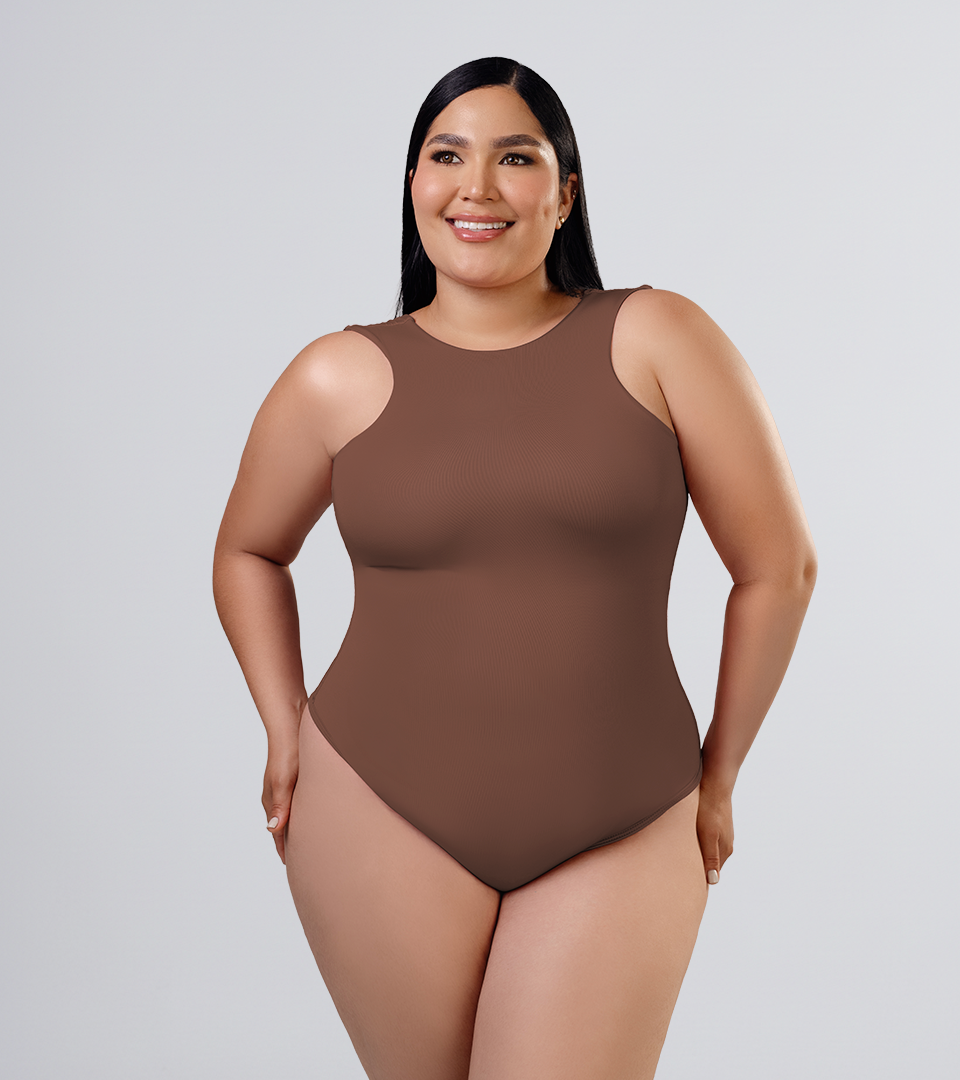 Body Control Basico con Escote en Hombro Marron ⭐ Pluss