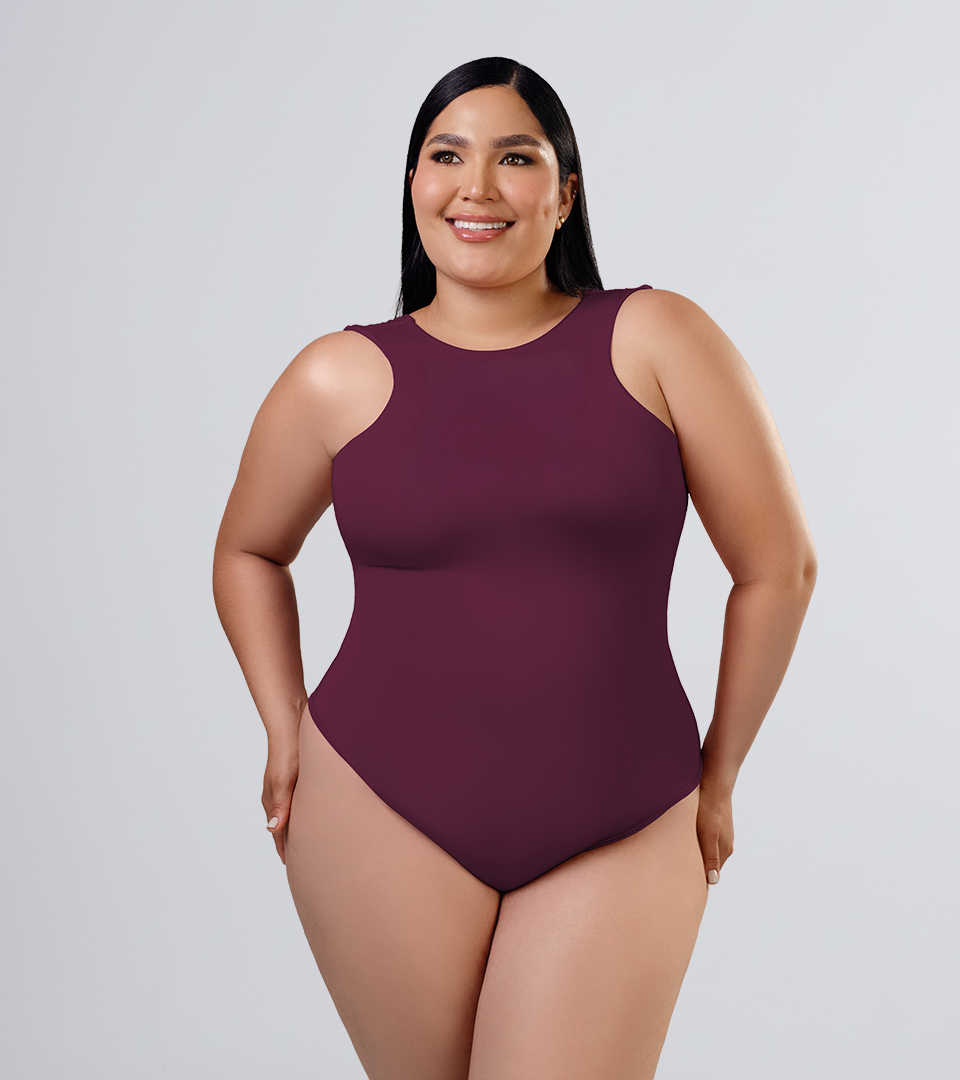 Body Control Basico con Escote en Hombro Uva ⭐ Pluss