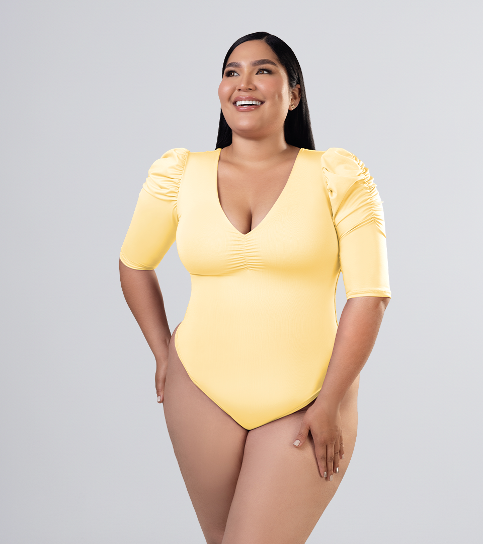 Body Control Manga Farol Y Escote En V Banana ⭐ Pluss