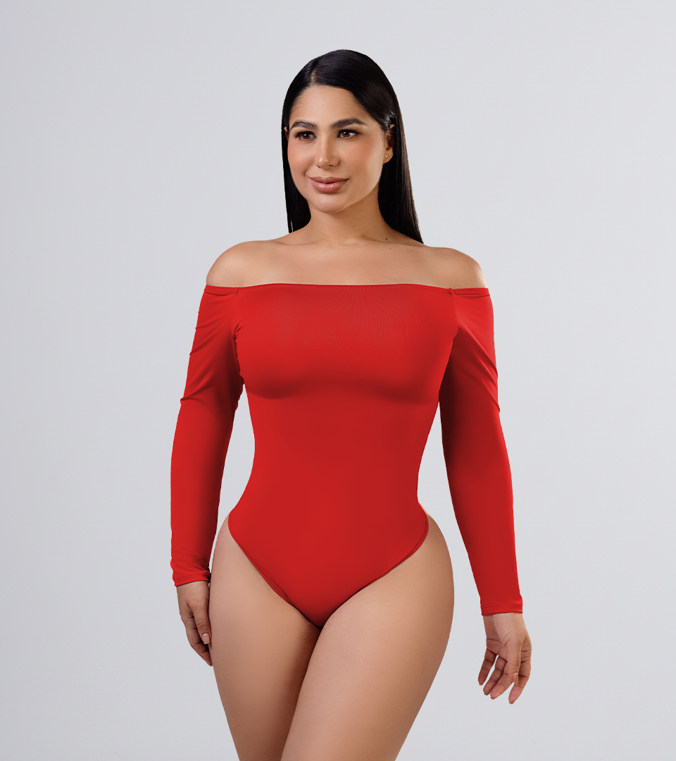 Body Control Basico Manga Larga Con Hombros Descubiertos Rojo