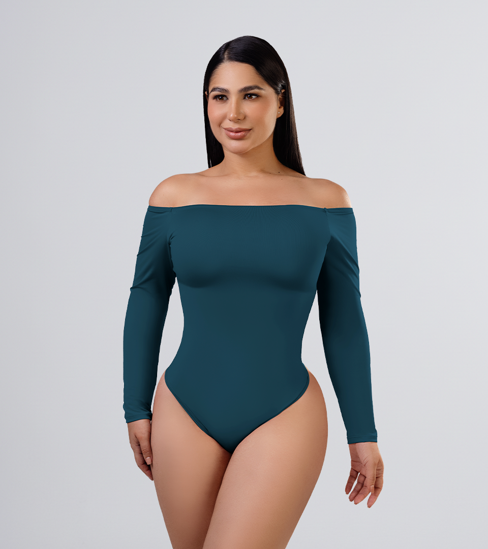 Body Control Basico Manga Larga Con Hombros Descubiertos Verde Botella
